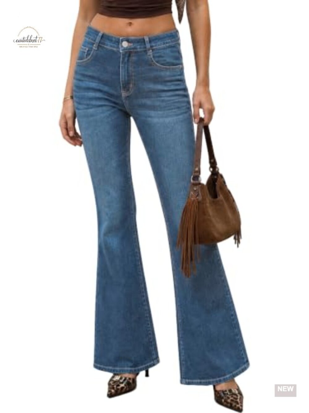 Women's Flare Jeans High Waisted 4-Way Stretch Knit Denim Bell Bottom